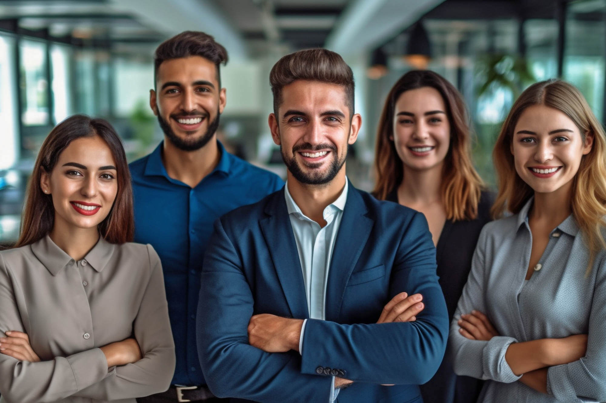 Portrait of a corporate team standing in an office